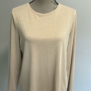 Talbots Crew Neck Long Sleeve Gold Metallic Sz Large Pullover Top